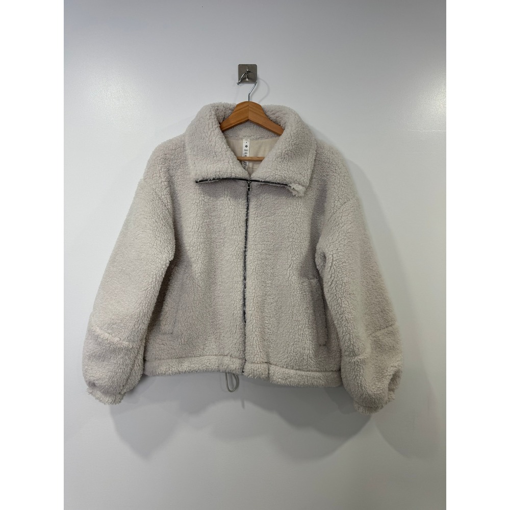 Lululemon Women Beige Cinchable Fleece Zip Up Sherpa Jacket Size 8